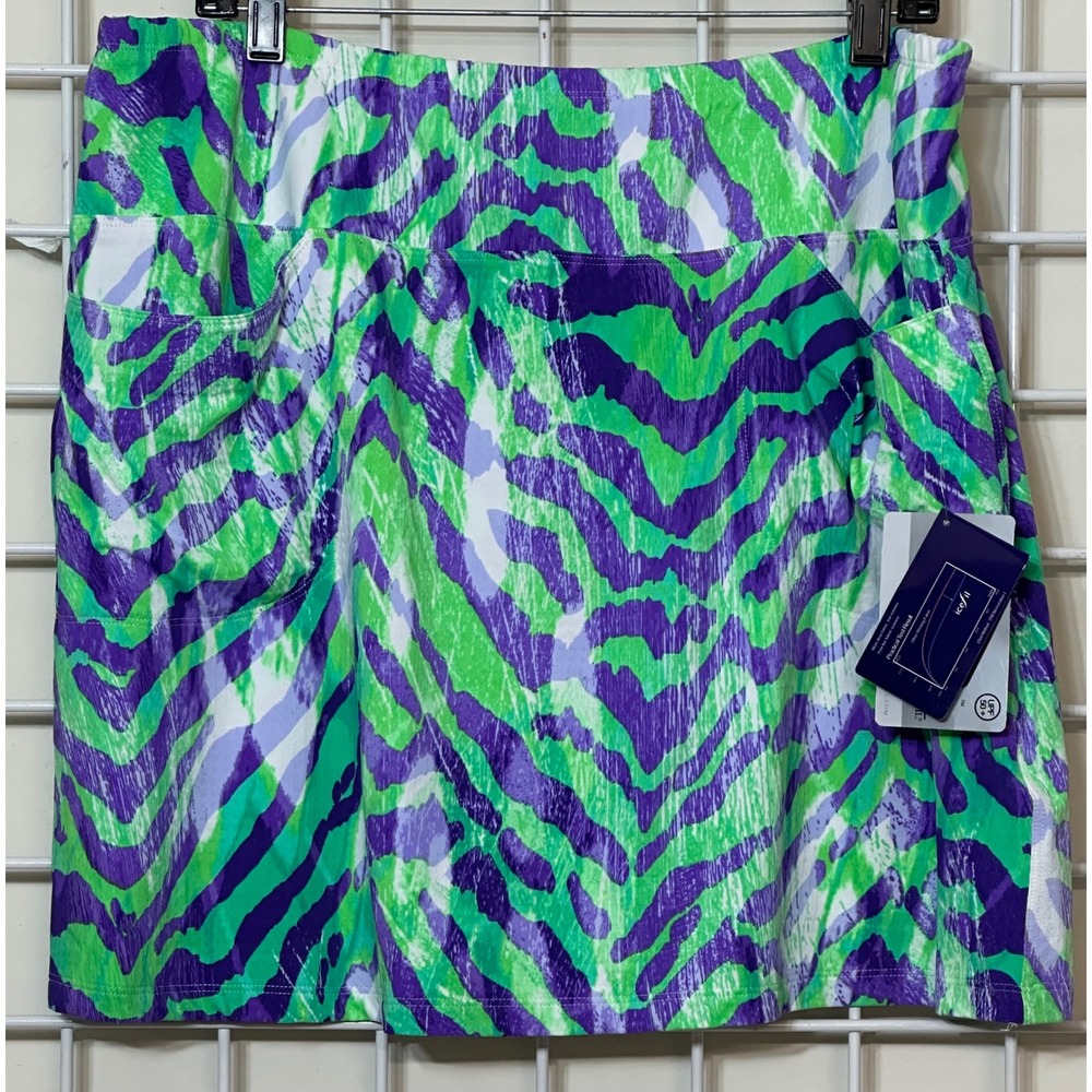 IBKUL Summer Safari Lav Jade IceFil Straight Skort UPF 50+ Purple Green XL NEW - Picture 2 of 8